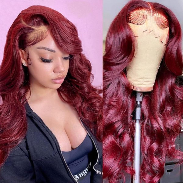 MISSJAY Burgundy Lace Front Wigs Human Hair 22 Inch Body Wave Lace Front Wigs Human Hair13x4 Hd Lace Front Wigs Human Hair Wine Red 180 Density Glueless HD Lace Frontal Wigs Human Hair