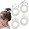 4 Pcs Pearl Crown Hair Ties White Pearl Beads Hair Scrunchies Elastic Hair Bands Beaded Ponytail Holder Crystal Princess Hair Rope Ties Accessories for Women Girls