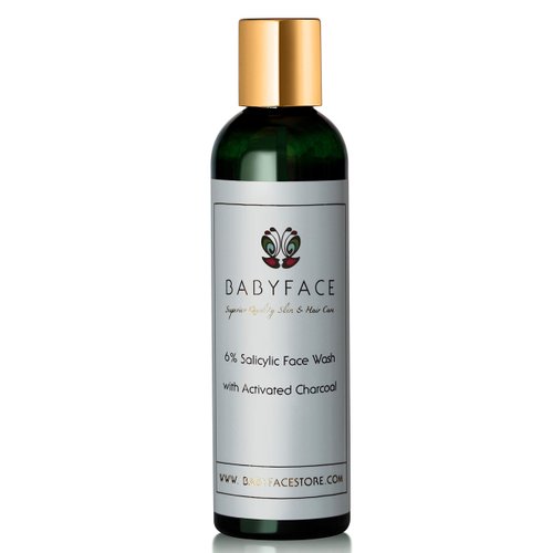 Babyface Anti-Aging and Acne Control 6% Salicylic Wash Cleanser with Activated Charcoal + Vitamin C, DMAE, Hyaluronic Acid Rooibos & White Tea, Tamanu, 4.4 oz.