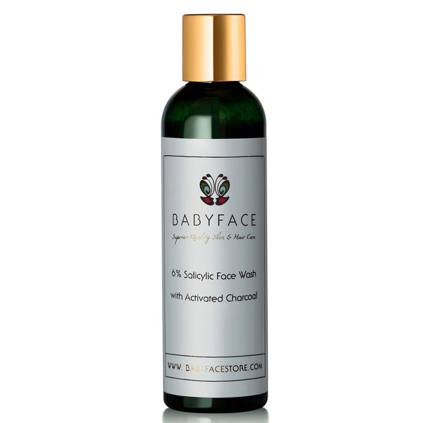 Babyface Anti-Aging and Acne Control 6% Salicylic Wash Cleanser with Activated Charcoal + Vitamin C, DMAE, Hyaluronic Acid Rooibos & White Tea, Tamanu, 4.4 oz.