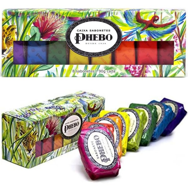 Phebo Linha Tradicional Caixa Amazonia de Sabonetes em Barra de Glicerina com 08 unidades de 90 Gr Classic Collection - Amazonian Glycerin Bar Soaps Box with 8 Units of Net 3.2 Oz