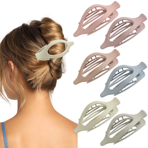6PCS Flat Hair Clips, Flat Claw Clips for Women Girls, 4.72 Inch French Concord Hair Claw Clips, Macron Color Hair Clips for Thick Thin Hair, Lay Down Hair Clips, Women Hair Accessories