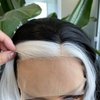 RONGDUOYI Black Curly Wig with Highlights Synthetic Lace Front Wigs for Women Natural Hairline Black Mix White Long Wave Wig Daily Use Synthetic Hair Wig Cosplay