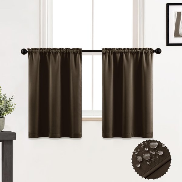 XTMYI Brown Curtains 36 Inch Length for Bathroom Shower Window 2 Panels Rod Pocket Waterproof Blackout Room Darkening Tier Curtains for Kitchen,Coffee