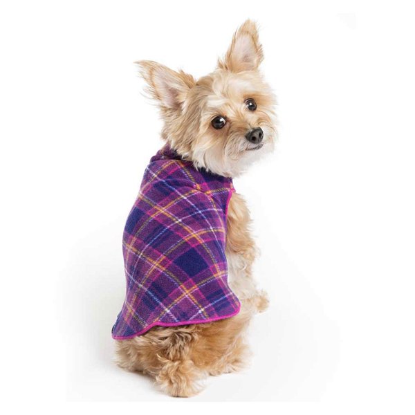 Gold Paw Stretch Fleece Dog Coat, Stretchy Pet Sweater, Machine Washable Pullover for Winter and Fall, Mulberry Plaid, 20