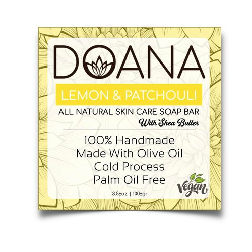 Lemon & Patchouli Soap Bar - Now With SHEA BUTTER - Vegan, Olive Oil, Coconut Oil, Lemon Seed Oil, Palm Oil Free, Antiseptic, Anti Acne, Treat Minor infections (LemonSeed)