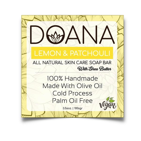Lemon & Patchouli Soap Bar - Now With SHEA BUTTER - Vegan, Olive Oil, Coconut Oil, Lemon Seed Oil, Palm Oil Free, Antiseptic, Anti Acne, Treat Minor infections (LemonSeed)