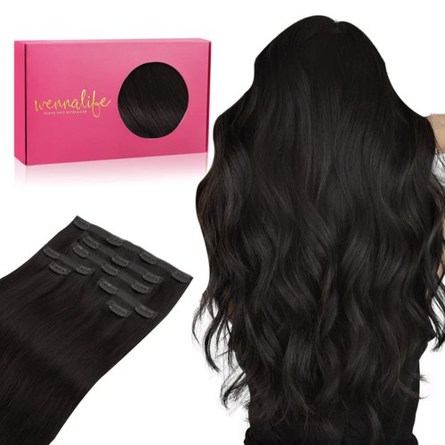 WENNALIFE Genius Seamless Clip in Hair Extensions Human Hair 7pcs Ultra Invisible 50% Thinner Seamless Hair Extensions Clip In Natural Black Hair Extensions Real Human Hair
