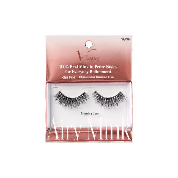 VLuxe Airy Mink False Eyelashes, 100% Real Mink Fake Eye Lash, Lightweight Superfine Clear Band for Natural Look, Classic Styles, Easy Apply & Comfort (Morning Light)