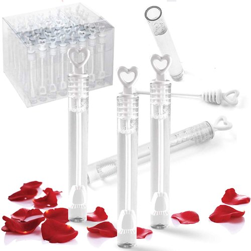 Liberty Imports 48 Pack Mini Heart Bubble Wands – Great Bridal Party Favors for Weddings and Anniversaries (Blue/Pink)