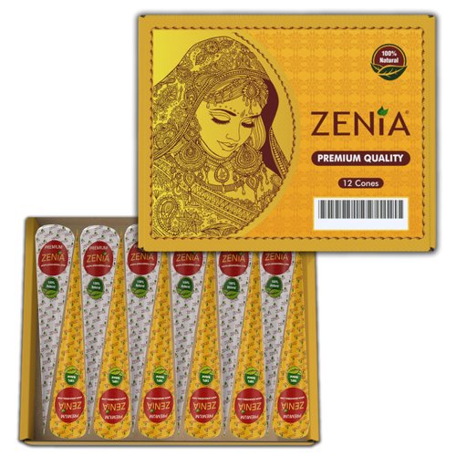 Zenia Premium Henna Cones (35g Each) - 100% Natural Ready to Use Henna Paste Hair Color Hair Dye Cones Reddish Brown Color (12 Pack)