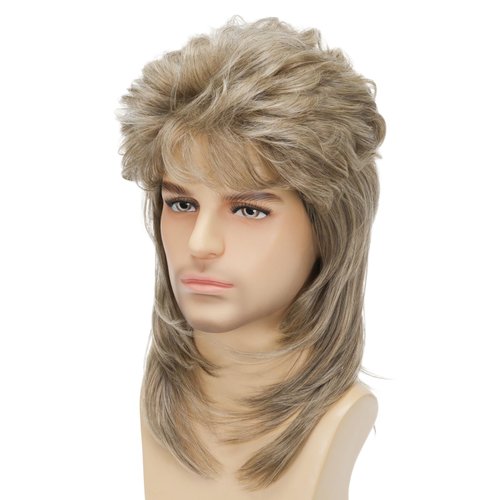 Sabosi Mullet Wig Blonde 80s Men Wig,Punk Rocker Hair Party Daily Halloween Costumes Long Wigs