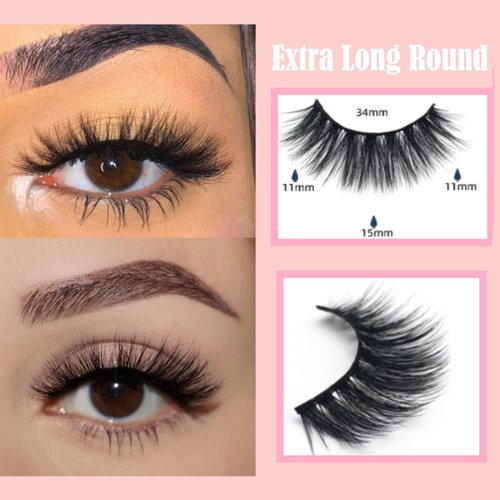 SHEKA False Eyelashes Long Faux Mink Eyelashes Fluffy with Eyeliner Eyelash Glue Fake Eyelashes Natural Pack 14-23MM 5 Pairs (Extra Long Round)