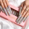 LOVFUL Press on Nails Eternal Stunning | Handmade with Full Covered Crystals | Reusable Fake Nails | 2.16in Long Square | H46-M