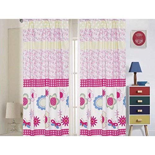 Sapphire Home Kids Window Curtains - 4 Piece Set Multicolor Bedroom Room Décor with 2 Rod Pocket Curtain Panels and 2 Tiebacks - 38"x84" 100% Polyester Fun Vibrant Decor Panel (Floral Pink)
