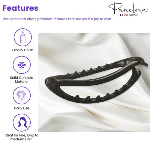 Parcelona French Small Plain Oval Black Ponytail Holder No Metal Hair Clip Barrette