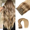 VINBAO Human Hair Extensions Clip in Hair Extensions Balayage Ash Brown to Caramel Blonde 14 Inch 100g 6pcs Remy Clip in Hair Extensions Straight Thick Hair Extensions (#10/16/16, 14'')