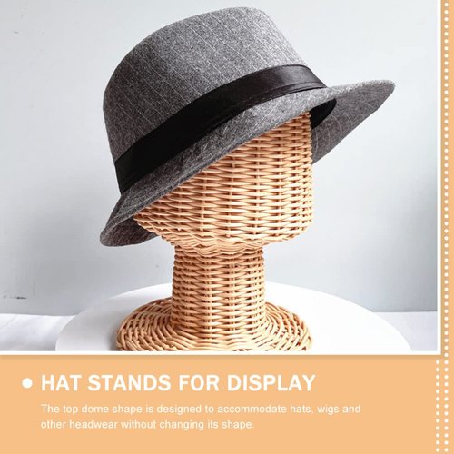 Hat Display Stand Rattan Mannequin Stand Display Showcase Hat Cap Hair Wig Stand Holder Handmade Wicker Exhibition Salon Barber Shop Beautician Hairdresser Hair Stylist Demo