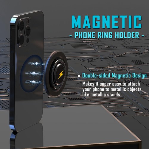 MLUOVI Magnetic Phone Ring Holder Dual-Side Magnetic Ring Holder for Phone Case Adjustable Grip Stand Finger Ring Kickstand Smooth 360° Rotate Grip Holder Stand Magnetic Ring Holder Magsafa Black