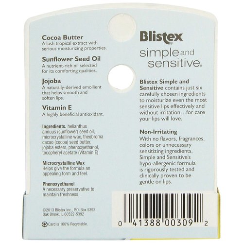 Blistex Simple & Sensitive Lip Moisturizer 0.15 oz (Pack of 7)
