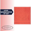 4 Piece 13” × 13” Soft Turkish Cotton Washcloths for Bathroom, Kitchen, Hotel, Spa, Gym & College Dorm | Absorbent and Super Soft Washcloth Set for Body & Face, Baby and Adults - Coral