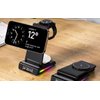 Wireless Desk Charging Stand for Smart Watch, Smart Phones and Earphones with Dual LED Display, Digital Clock and Temperature Monitor, Black Folding Charger