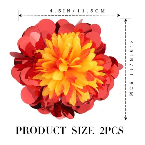 Haomye Flower Hair Clips Red Tinsel Dahlia Floral Hair Barrettes Tropic Daisy Hairpins Summer Beach Headpiece Floral Hairclip Accessories for Women 2PCS (red)