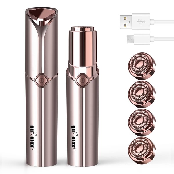Hair Removal Device, Facial Hair Removal for Women- GURELAX Womens Hair Remover Painless Face Hair Removal/Shavers for Chin Upper Lip Peach Fuzz-Included 4 x Replacement Heads