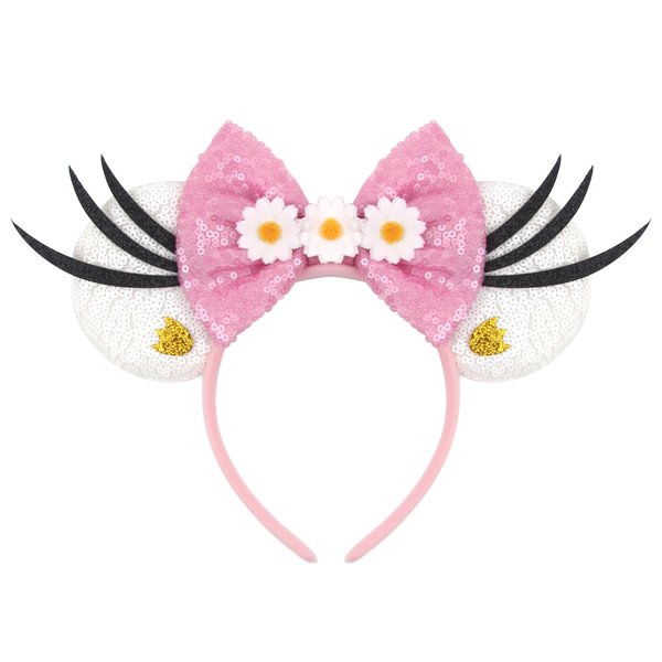 Beauty Ears Head Band Daisy Mouse Ears Headband for Women Velvet Hair Bow Headwear for Girls&Boys - Sparkle Sequins Mouse Hair Bands with Big Ears Essencial Accessories for Trip (daisypink)