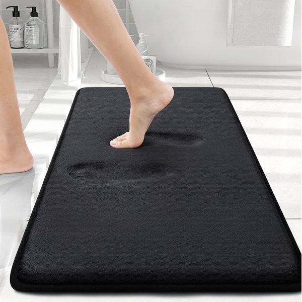 smiry Memory Foam Bath Mat 30" x 20", Extra Soft Absorbent Bathroom Rugs Non Slip Bath Rug Runner for Shower Bathroom Floors, Black