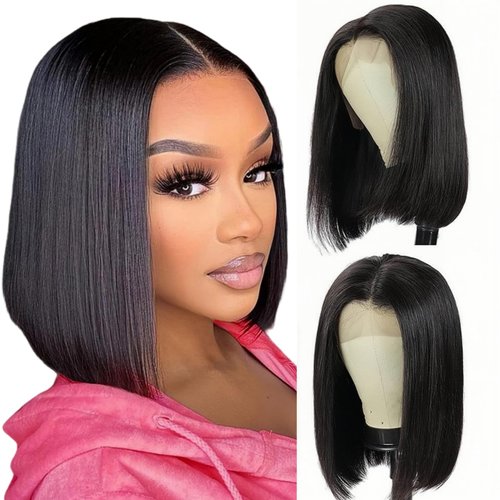 Reautcoors Bob Wig Human Hair 13x4 180% Density Frontal Bob Wig Black Bob Wig Short Bob Lace Front Human Hair Wigs Pre Plucked Straight Bob Human Hair Wig (Natural black)