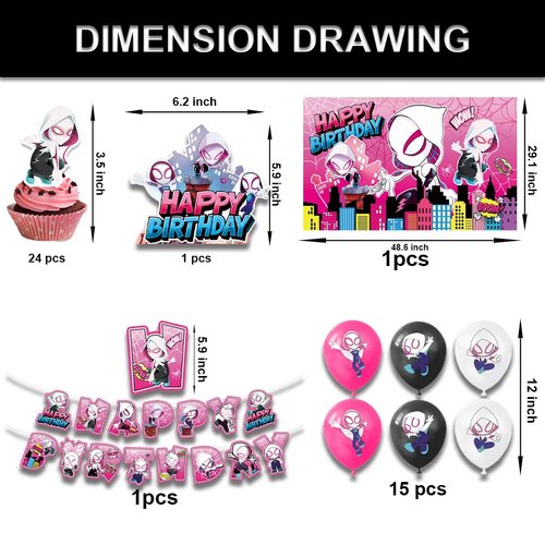 Generic 42pcs Spidey Birthday Party Supplies Pack Includes，Banner，Cake Topper，Blackdrop,Balloons for Spidey party supplies