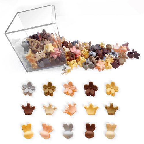 YONOY 60Pcs Colorful Mini Hair Clips, Small Flower Hair Clips Cute Bunny Claw Clips Mini Crown Jaw Clips Hair Pins Hair Barrettes Toddler Hair Accessories for Women Girls Kids Teens（Random color）
