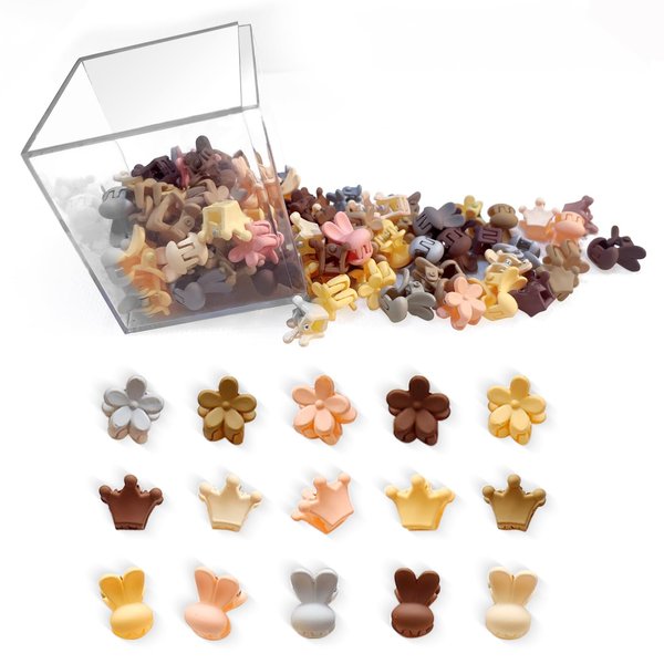 YONOY 60Pcs Colorful Mini Hair Clips, Small Flower Hair Clips Cute Bunny Claw Clips Mini Crown Jaw Clips Hair Pins Hair Barrettes Toddler Hair Accessories for Women Girls Kids Teens（Random color）