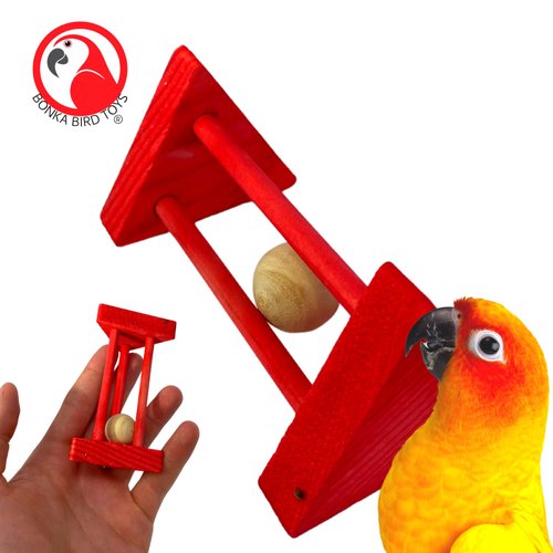 Bonka Bird Toys Rattle Cylinder Puzzle Foot Talon Parrot Cage Toy, African Grey, Amazon, Macaw, and Other Similar Breed Sizes. (2486 Red)