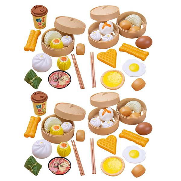 NUOBESTY Chinese Breakfast Toys, 58Pcs Breakfast Play Food Plastic Chinese Dim Sum Toy Food Cooking Toys Role Play Toys |26 X 26 X 10 Cm