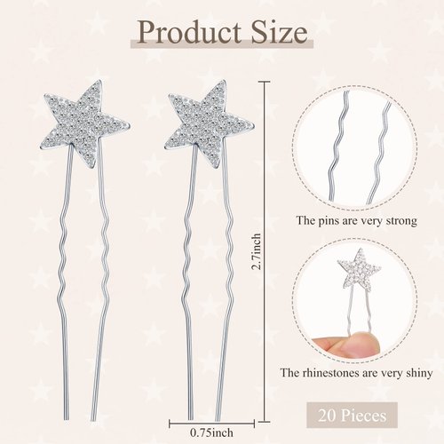 MTLEE 20 Pieces Star Rhinestone Pins Bling Hair Clips Crystal Wedding Hair Clips for Brides Glitter Star for Girl Women Hair Accessories (Gold)(Silver)
