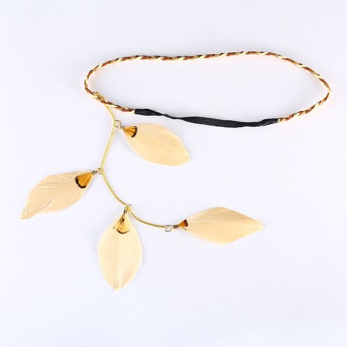 Numblartd Stylish Boho Hippie Feather Hair Band Headband - Indian Vintage Elastic Head Wrap Hair Accessories Headdress for Lady Women (Beige)