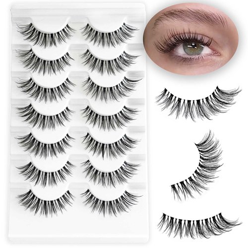 NINGLASH Wispy Lashes False Eyelashes Natural Look Fake Eyelash 14mm Faux 3D Mink Lashes Strips 7 Pairs Cat Eye Lash Pack