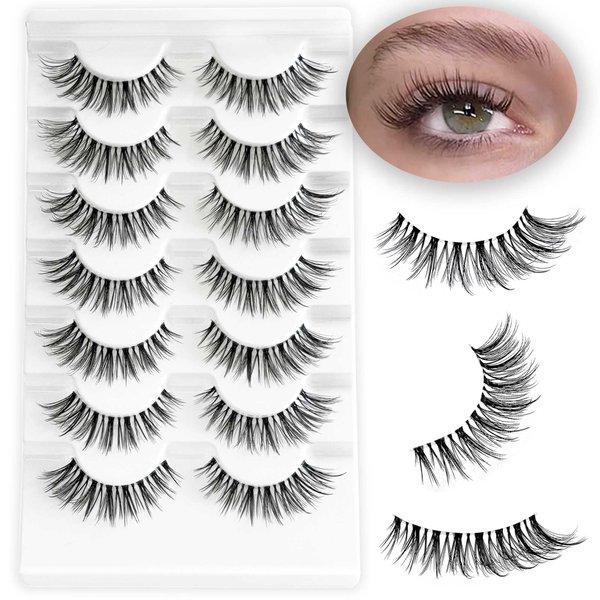 NINGLASH Wispy Lashes False Eyelashes Natural Look Fake Eyelash 14mm Faux 3D Mink Lashes Strips 7 Pairs Cat Eye Lash Pack