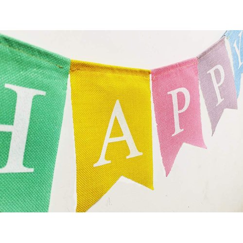 Happy Birthday Banner, Assembled Reusable Imitated Burlap Birthday Banner Colorful Rainbow Bunting Garland for Pastel Birthday Party Decorations