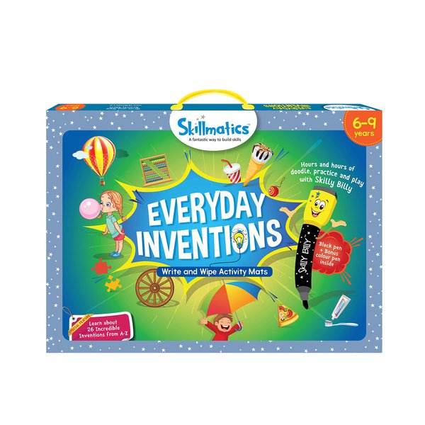 Skillmatics Educational Game : Everyday Inventions | Reusable Activity Mats with 2 Dry Erase Markers | Gifts & Learning Tools for Ages 6-9