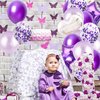 49pcs Purple Silver Birthday Decorations Party Supplies Set, Purple Balloons, Fringed Curtain and Silver 16inch Happy Brthday Banner for Birthday Party