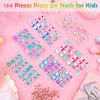 144 Pieces Press on Nails, Acejoz Summer Style Girls Fake Nails Stick on Nail Tips Children Full Cover Short False Fingernails for Boys Girls Kids Nail Art Decoration