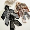 Bandana Hair Scrunchies with Ribbon Bow Scarf Scrunchies for Women, Elegant Floral Hair Ties Plaid Scarf Scrunchies (6 PCS Double Layer)