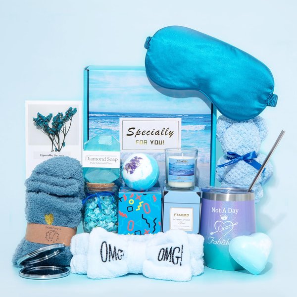 Birthday Gifts for Women,Blue Gift Basket for Women Friendship Gift Relaxing Gift Set,Best Friend Gift Unique Gift Ideas for Women,Women Gift Box for Mom Sister Wife Girlfriend Birthday Presents
