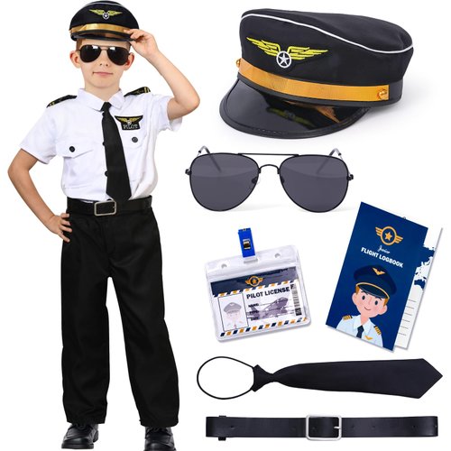 Tacobear Pilot Costume for Kids Boy Airline Uniform Sunglasses Pilot Hat Flight Accessories Halloween Captain America Costume