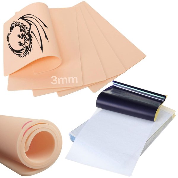 3mm Tattoo Practice Skins Kit- Usiriy Fake Skins 5pcs Tattoo Skin 6x8" 3mm Thick Synthetic Tattoo Skins and 15pcs Tattoo Transfer Paper Tattoo Stencil Paper Tattoo Supplies Tattoo Practice Kit