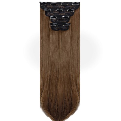 LELINTA 18" Straight Long 4 PCS Set Thick Clip in on Synthetic Hair Extensions Hairpieces for Women Light Chestnut Brown