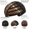 SEVENCOLORS Short Brown Bob Wigs with Bangs Medium Length Brown Mixed Blonde Wigs for Women Wave Curly Synthetic Hair Wigs with Highlights
